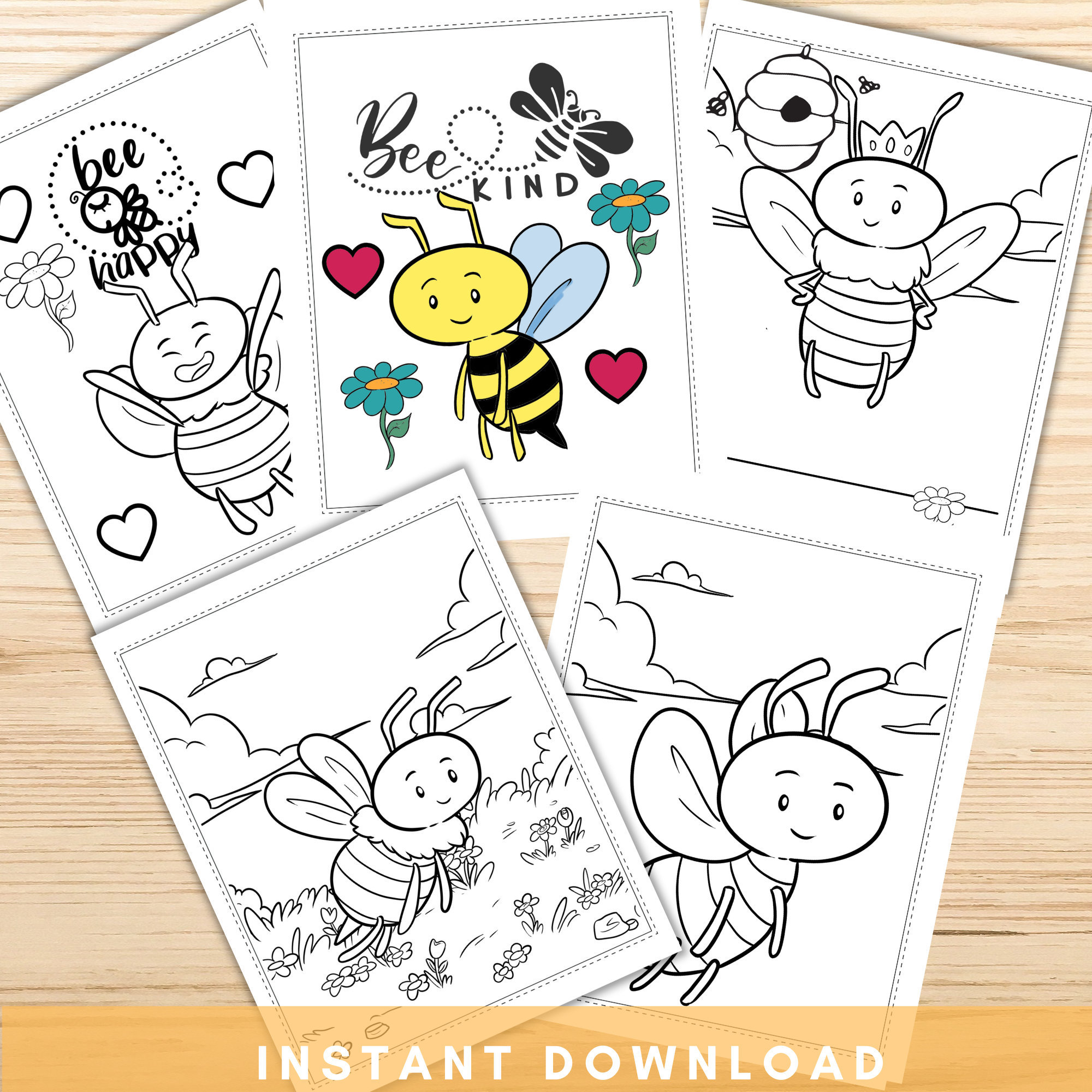 Bee coloring pages bee printable coloring pages for kids bee birthday party digital