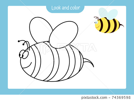 Coloring page outline of bee with colored