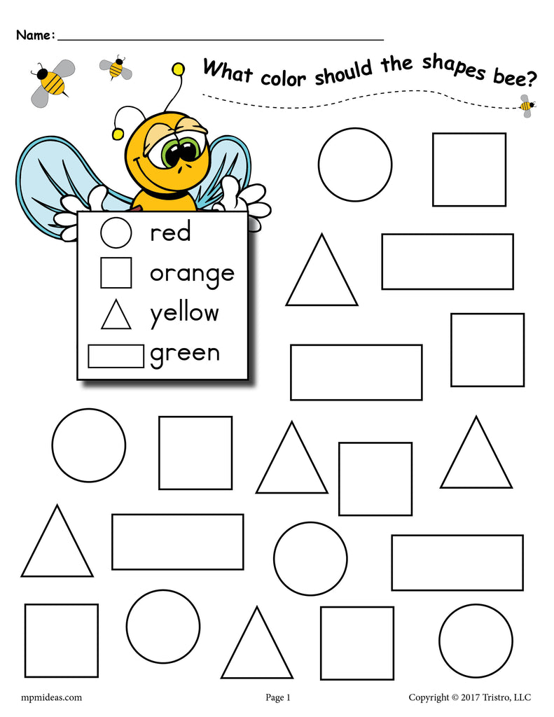 Bee themed shapes coloring pages â