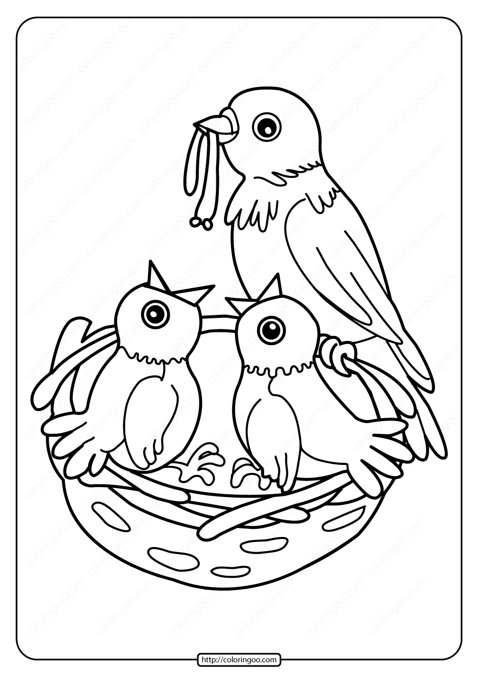 Printable birds in the nest coloring page bird coloring pages coloring pages animal coloring pages