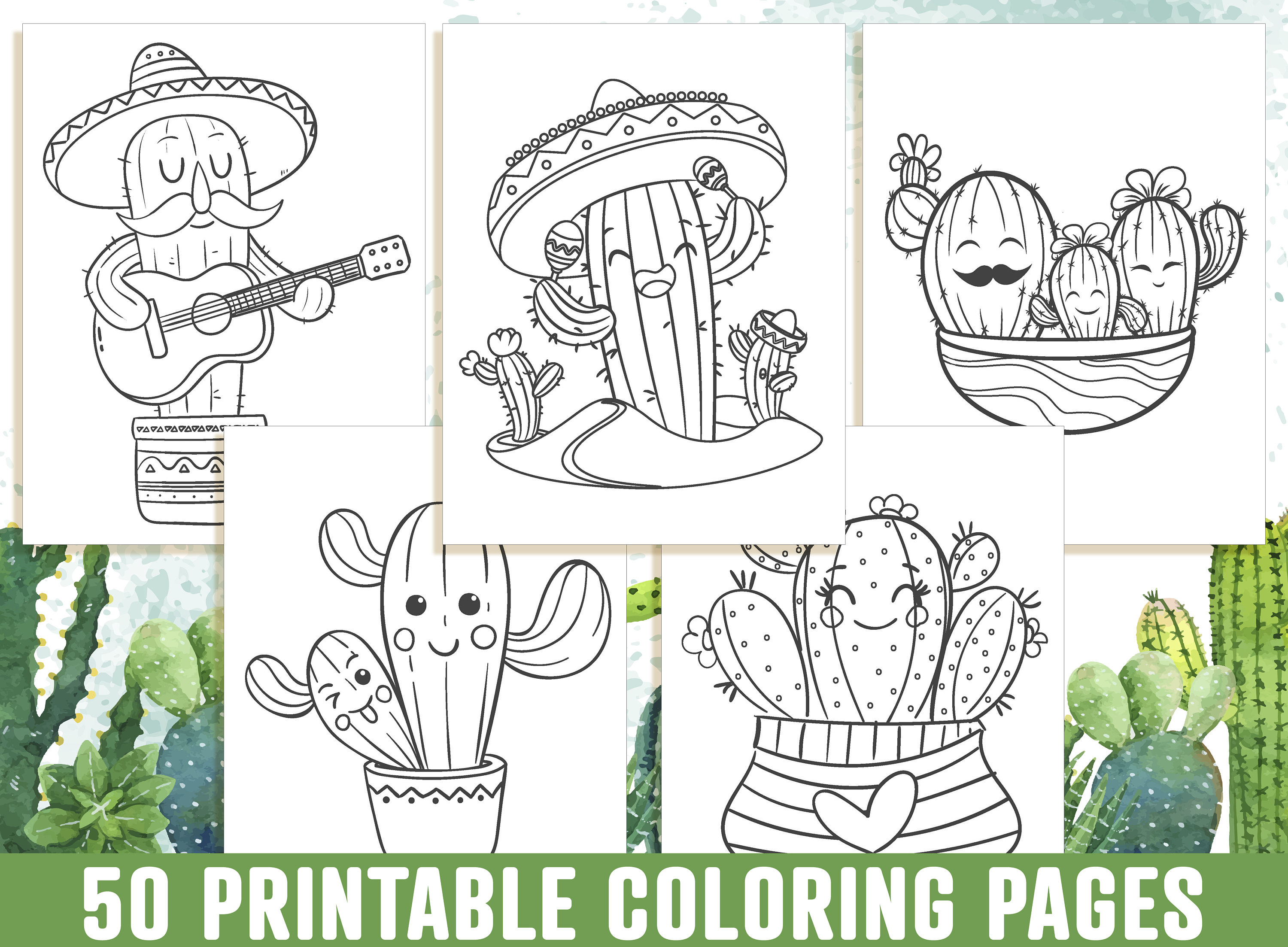 Cactus coloring pages a cute coloring book with adorable cactus succulents coloring pages a great gift for kids boys and girls instant download