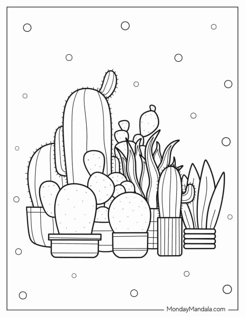 Cactus coloring pages free pdf printables