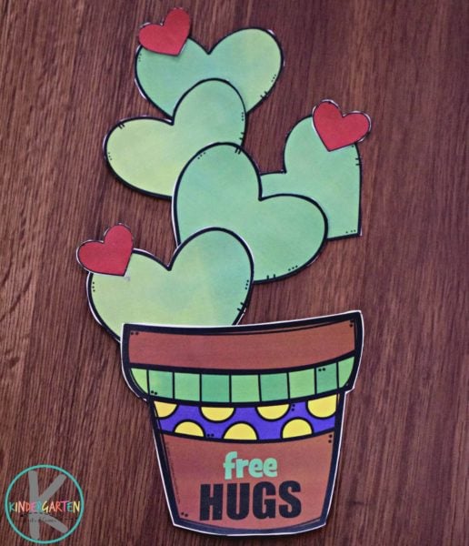 Free cute printable heart cactus craft for valentines day