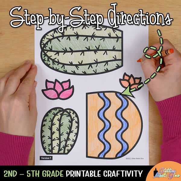 Cactus coloring craft â summer writing activity template