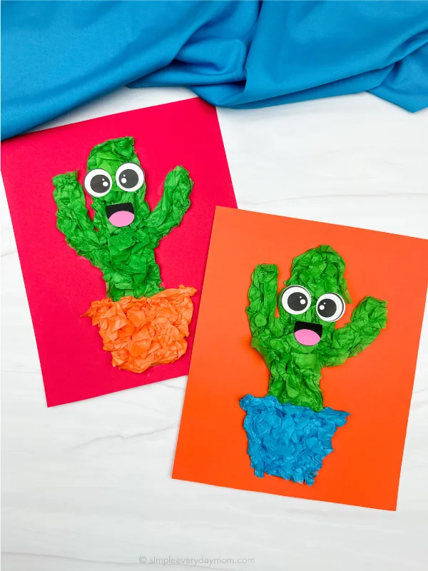 Cactus tissue paper craft for kids free template