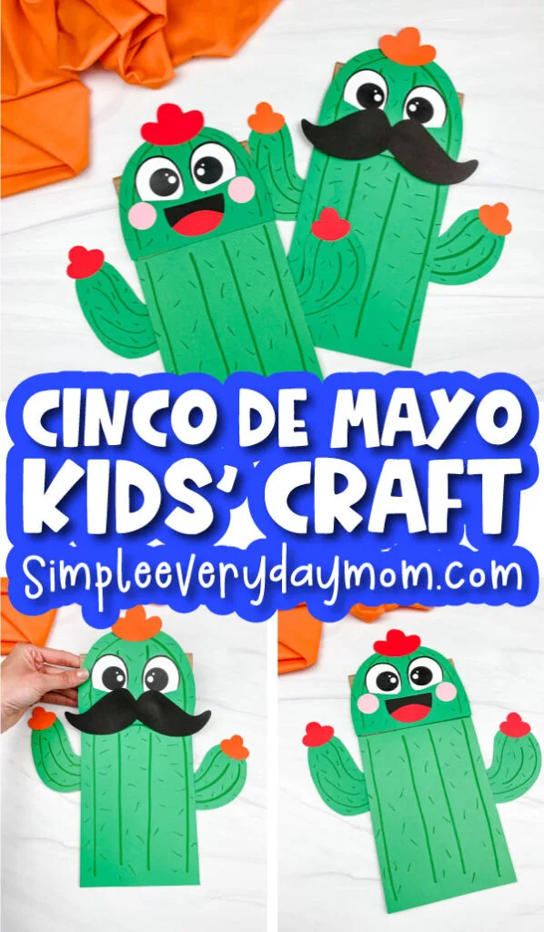 Paper bag cactus craft for kids free template