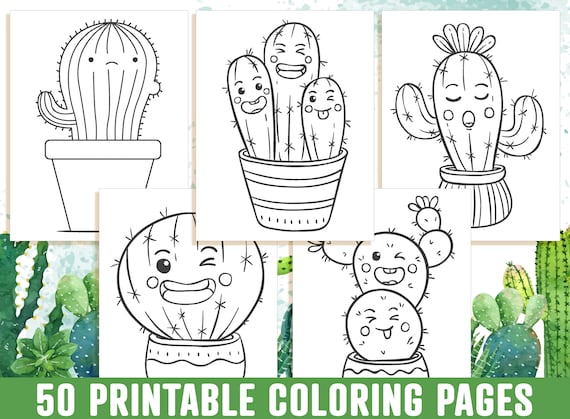 Cactus coloring pages a cute coloring book with adorable cactus succulents coloring pages a great gift for kids boys and girls instant download