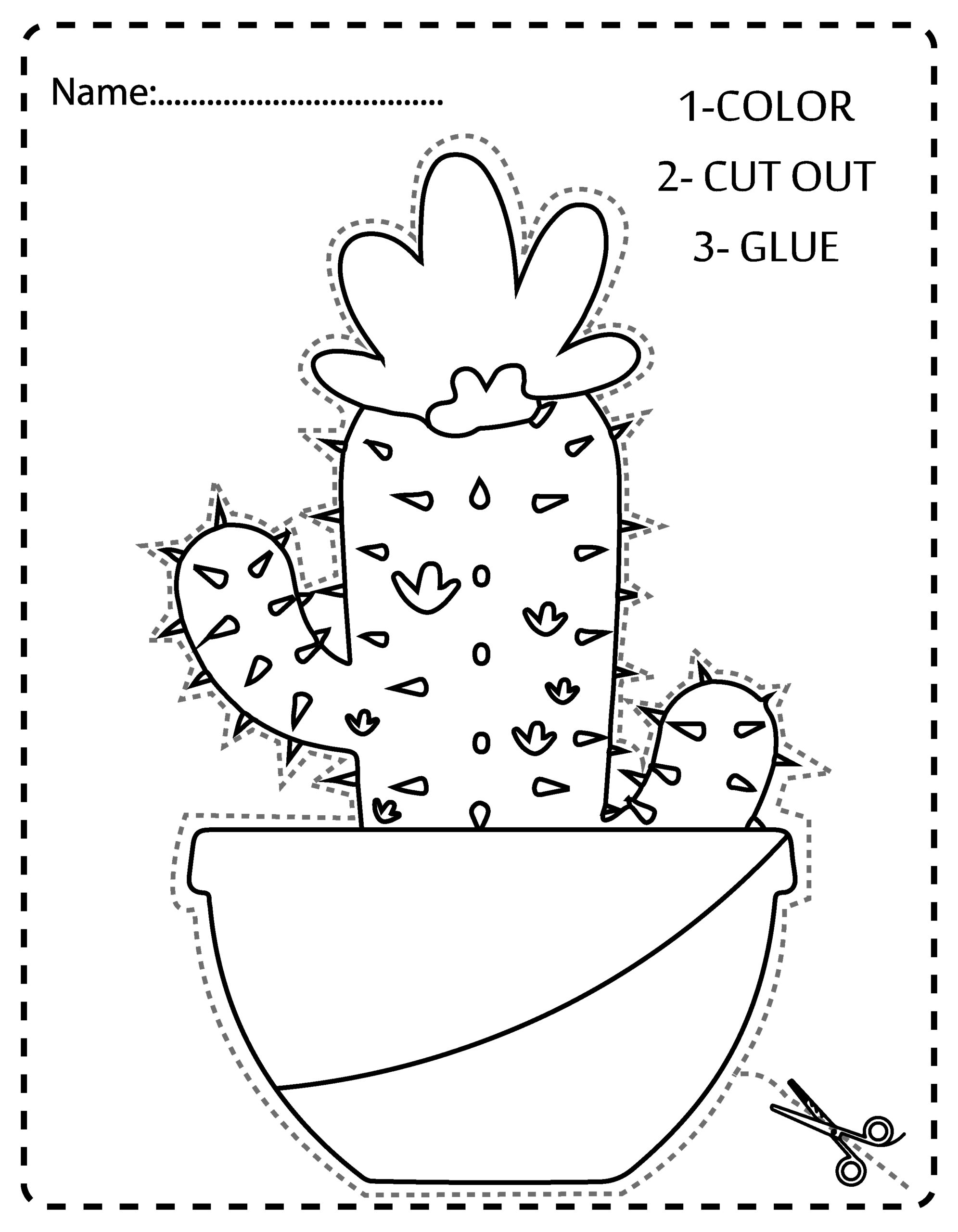 Cut and paste cactus scissor practice for preschool worksheets made by teachers