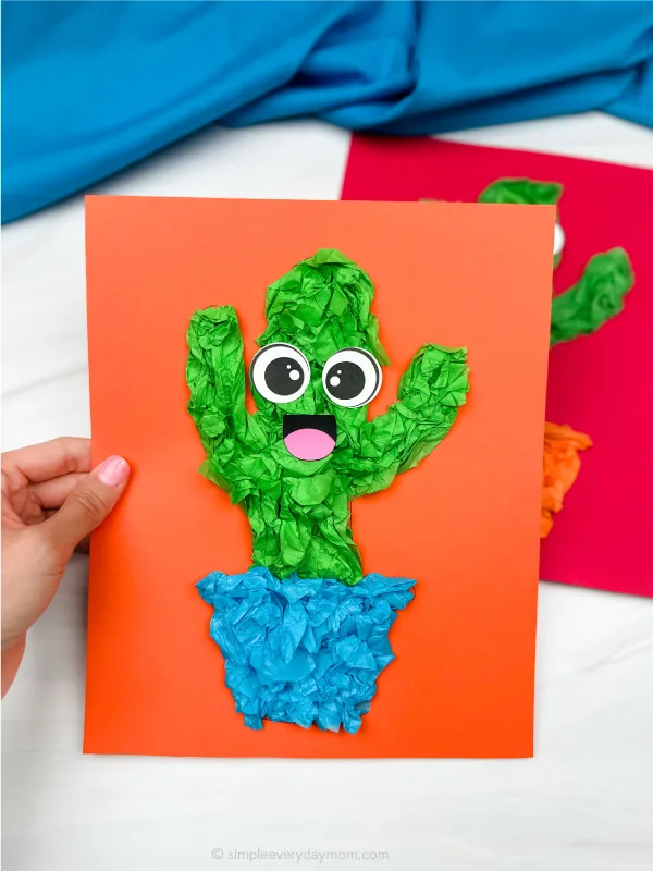 Cactus tissue paper craft for kids free template