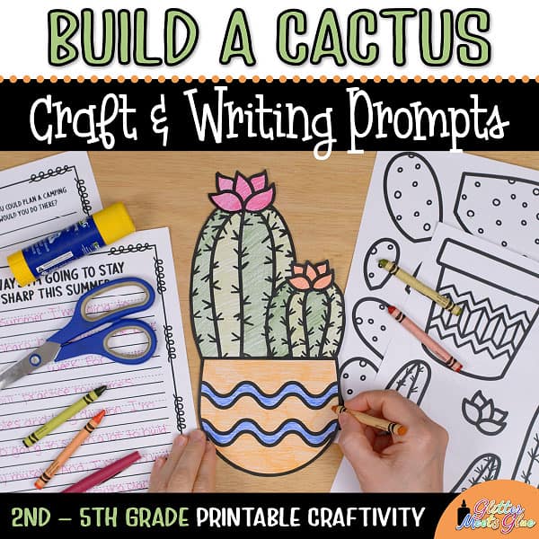 Cactus coloring craft â summer writing activity template