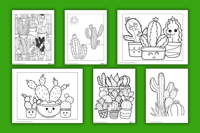 Free cactus coloring pages for kids