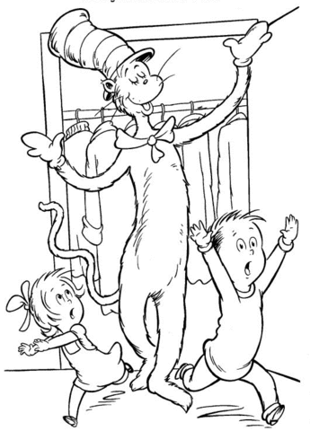 Cat in the hat is playing with sally and the boy coloring page free printable coloring pages