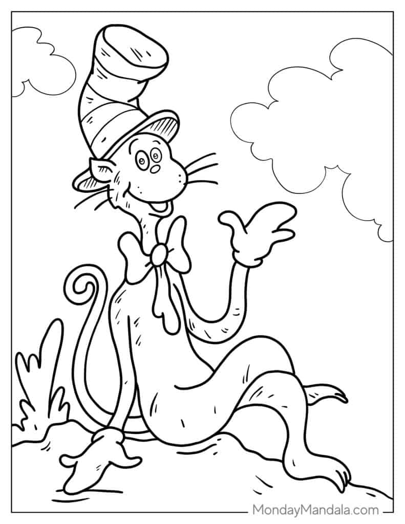 Cat in the hat coloring pages free pdf printables