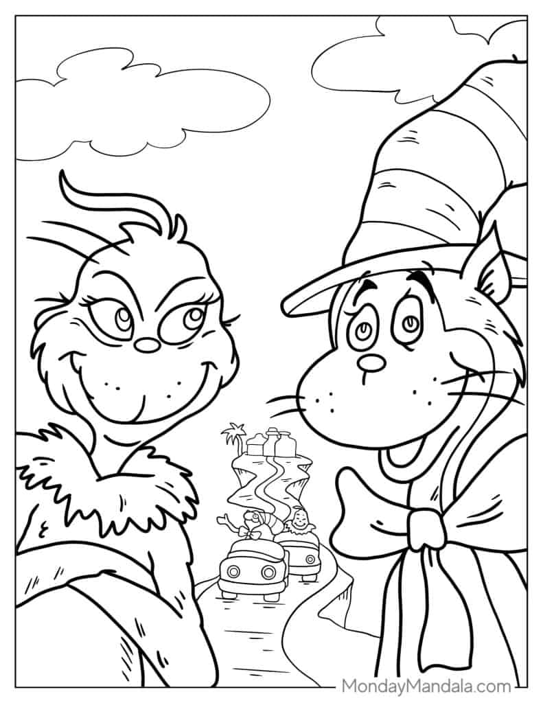 Cat in the hat coloring pages free pdf printables