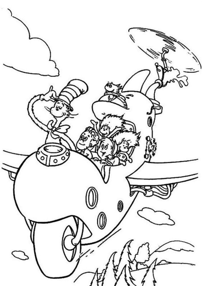 Free easy to print cat in the hat coloring pages