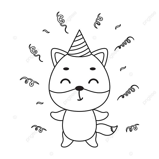 Cute fox in party hat coloring page for kids vector preschool color activity png and vector with transparent background for free download