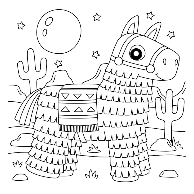 Premium vector cinco de mayo pinata coloring page for kids