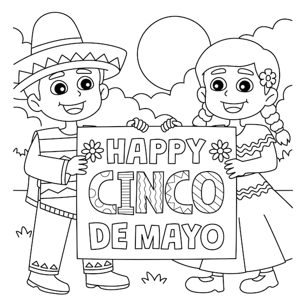 Premium vector happy cinco de mayo coloring page for kids