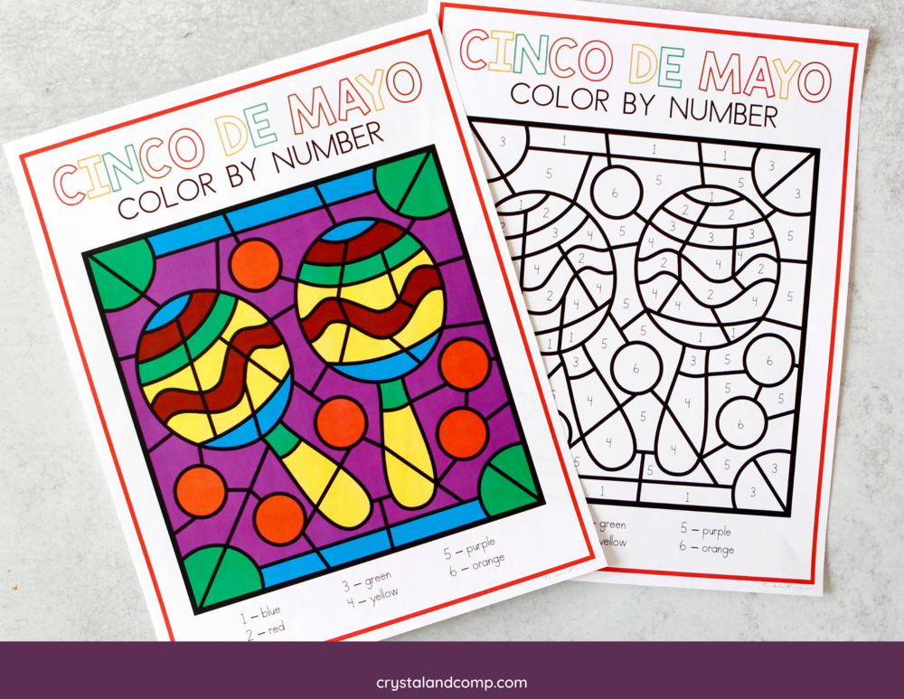 Cinco de mayo color by number printables