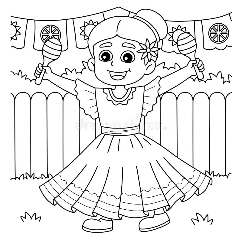 Cinco de mayo mexican girl with maracas coloring stock vector