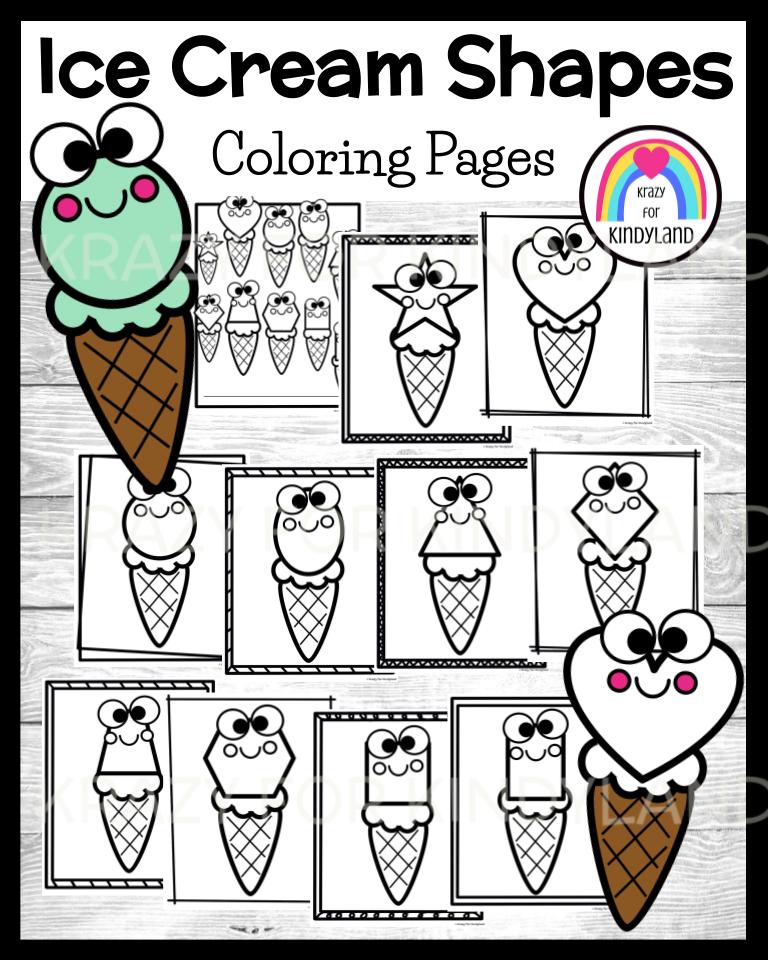 Ice cream shape coloring pages booklet summer picnic math activity