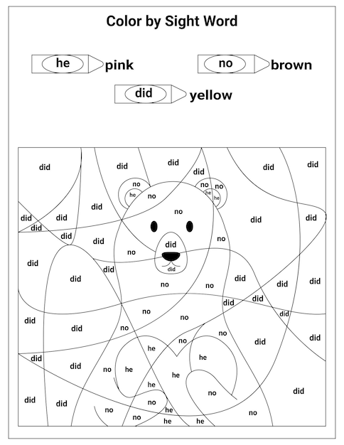 Premium vector sight words coloring pages educational worksheet for preschool and primary school learning coloring