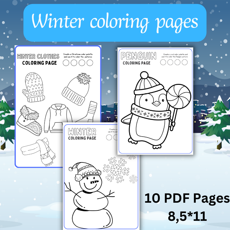 Winter math and coloring preschool activities