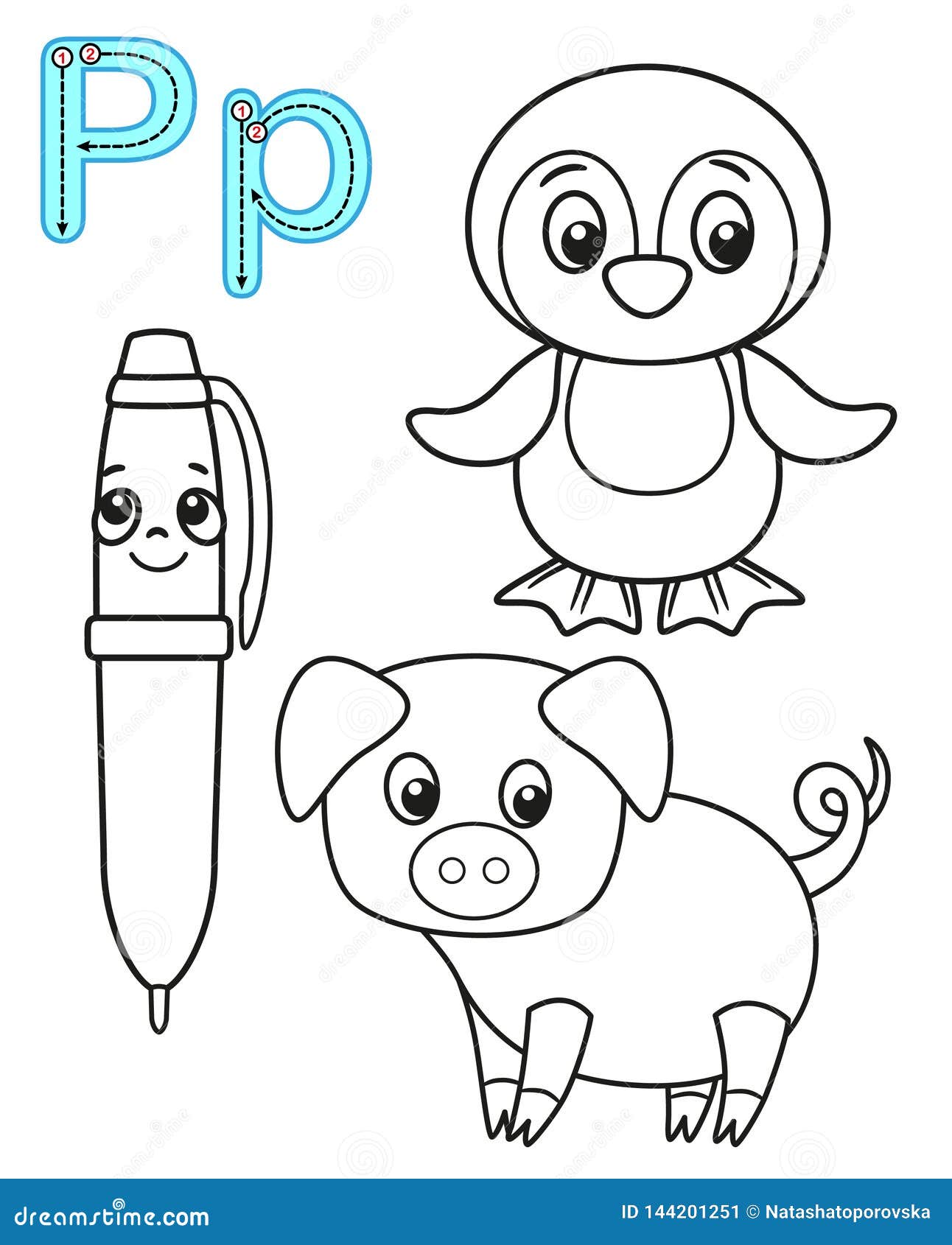 Printable coloring page for kindergarten and preschool card for study english vector coloring book alphabet letter p stock vector