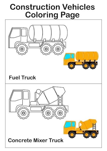 Premium vector construction vehicles coloring page