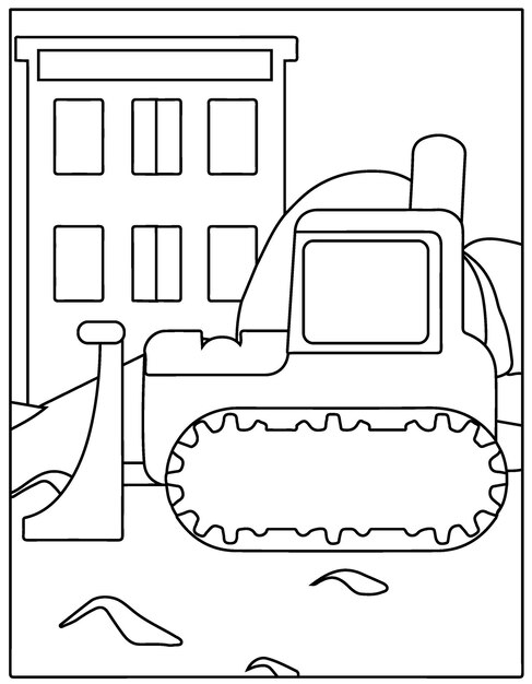 Premium vector construction vehicles coloring page for kids