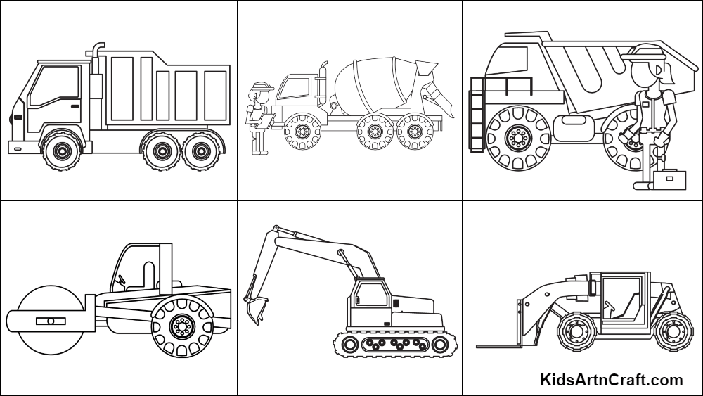 Construction vehicles coloring pages for kids â free printables