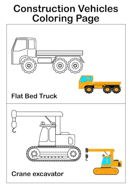 Premium vector construction vehicles coloring page