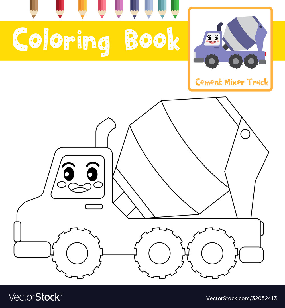 Coloring page cement mixer truck cartoon vector image