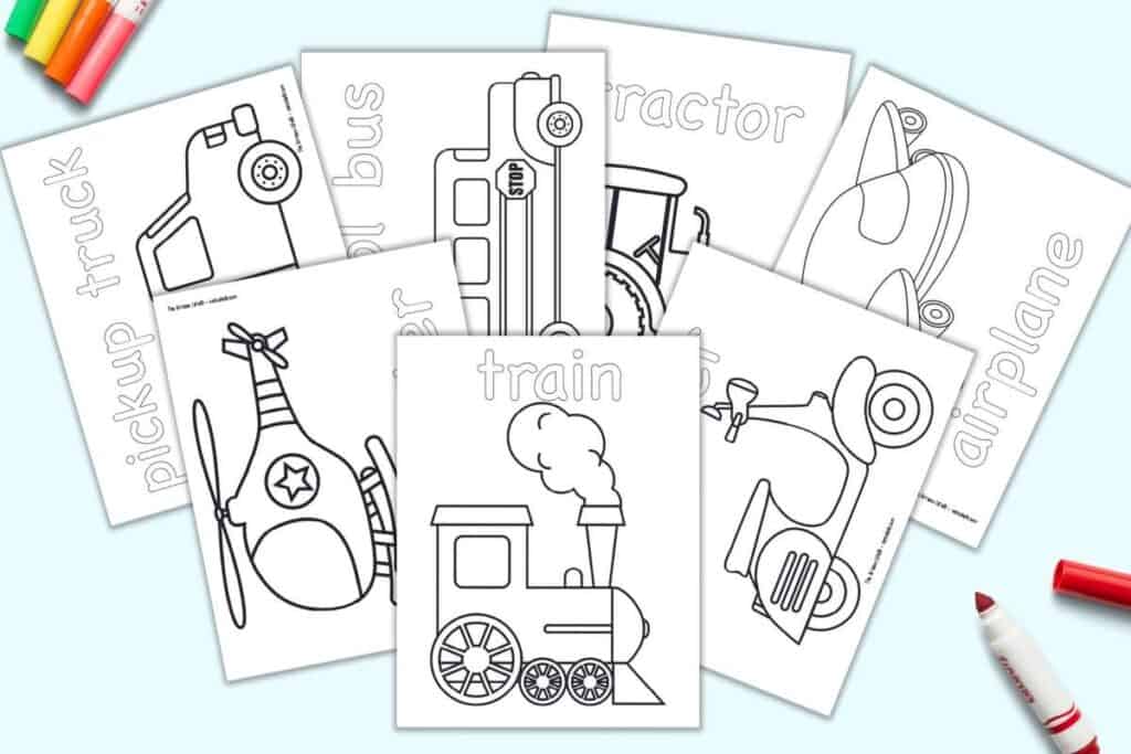 Free printable vehicle coloring pages with names