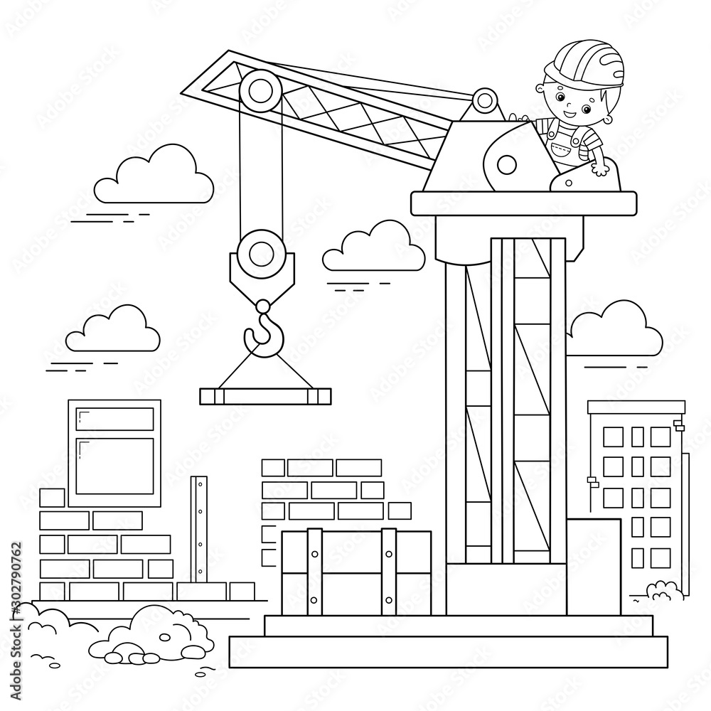 Coloring page outline of elevating crane on build construction vehicles coloring book for kids ç æåºåéå