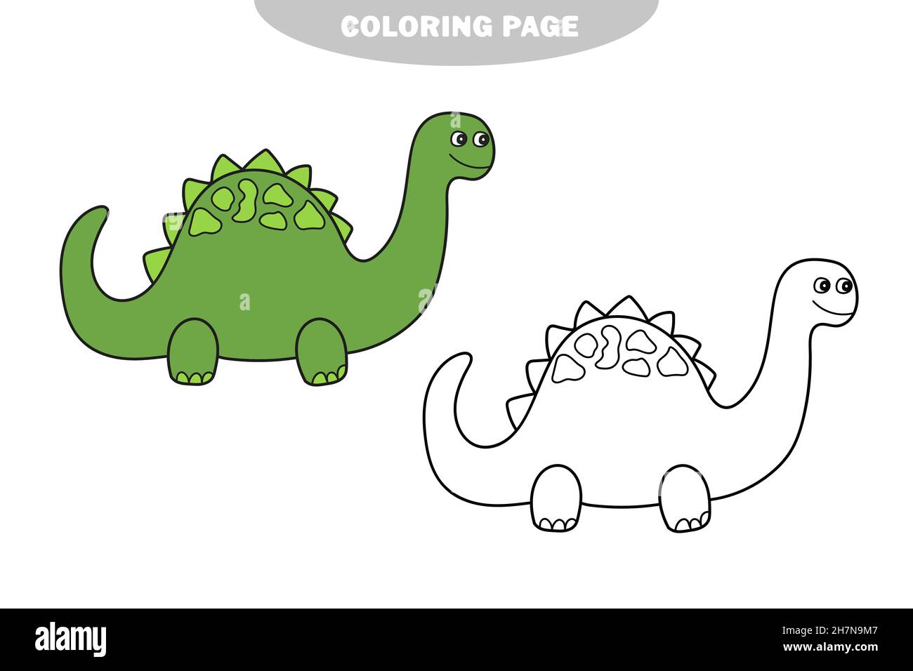 Simple coloring page funny dino educational game to preschool kids with easy game level colorless version color and black and white version stock vector image art