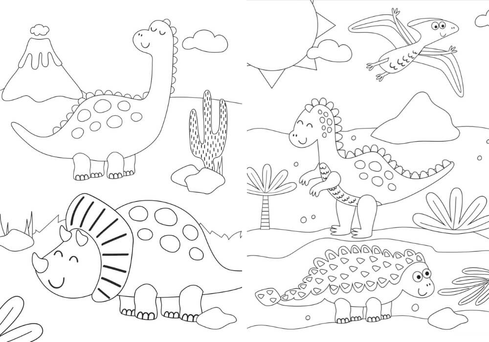 Cute dinosaurs coloring page