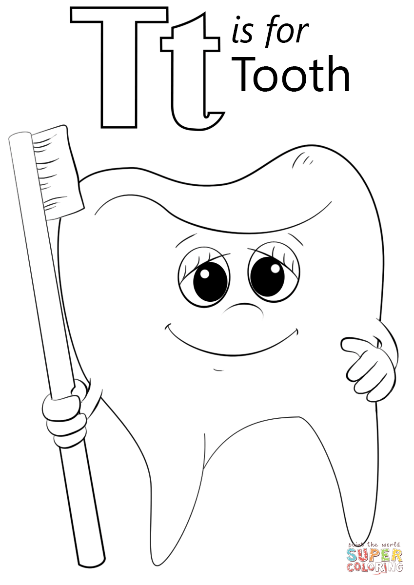 Letter t is for tooth coloring page free printable coloring pages