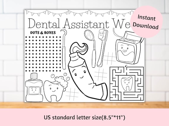 Printable dentist coloring sheet dental office decor kids