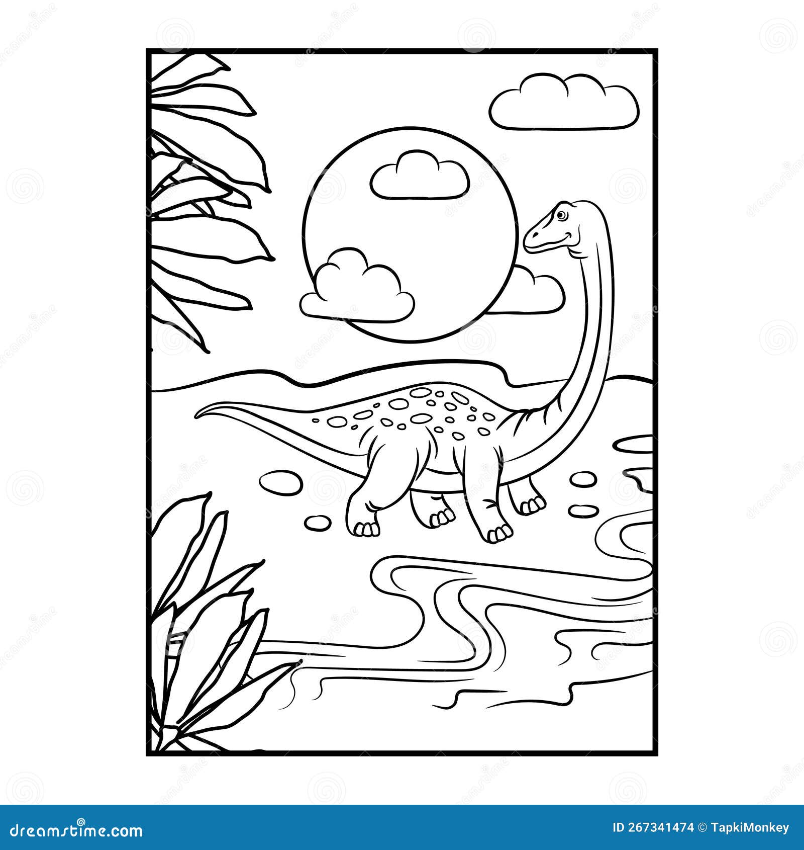 Dinosaur coloring page kids preschool activity coloring template stock vector