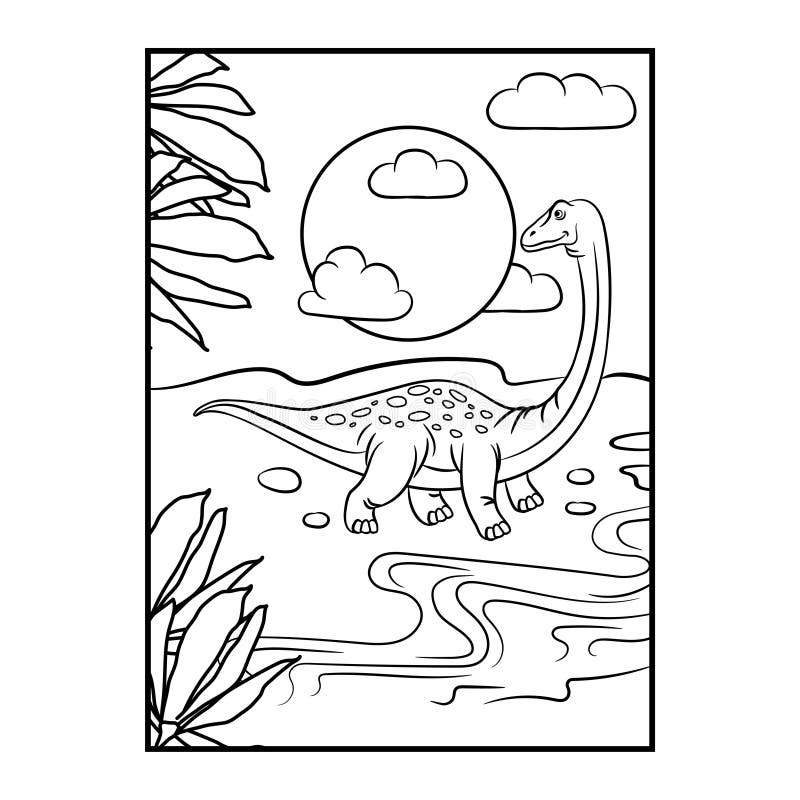 Dinosaur coloring page kids preschool activity coloring template stock vector