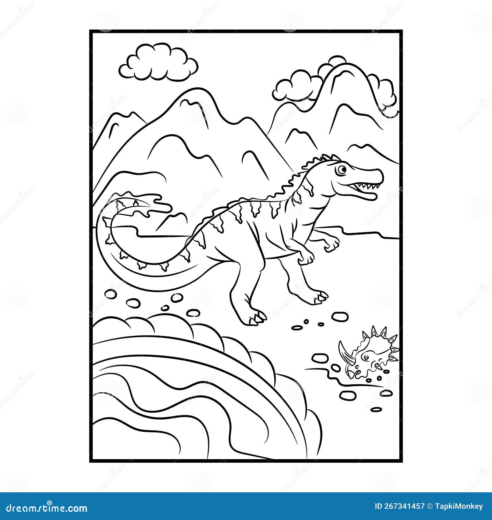 Dinosaur coloring page kids preschool activity coloring template stock vector