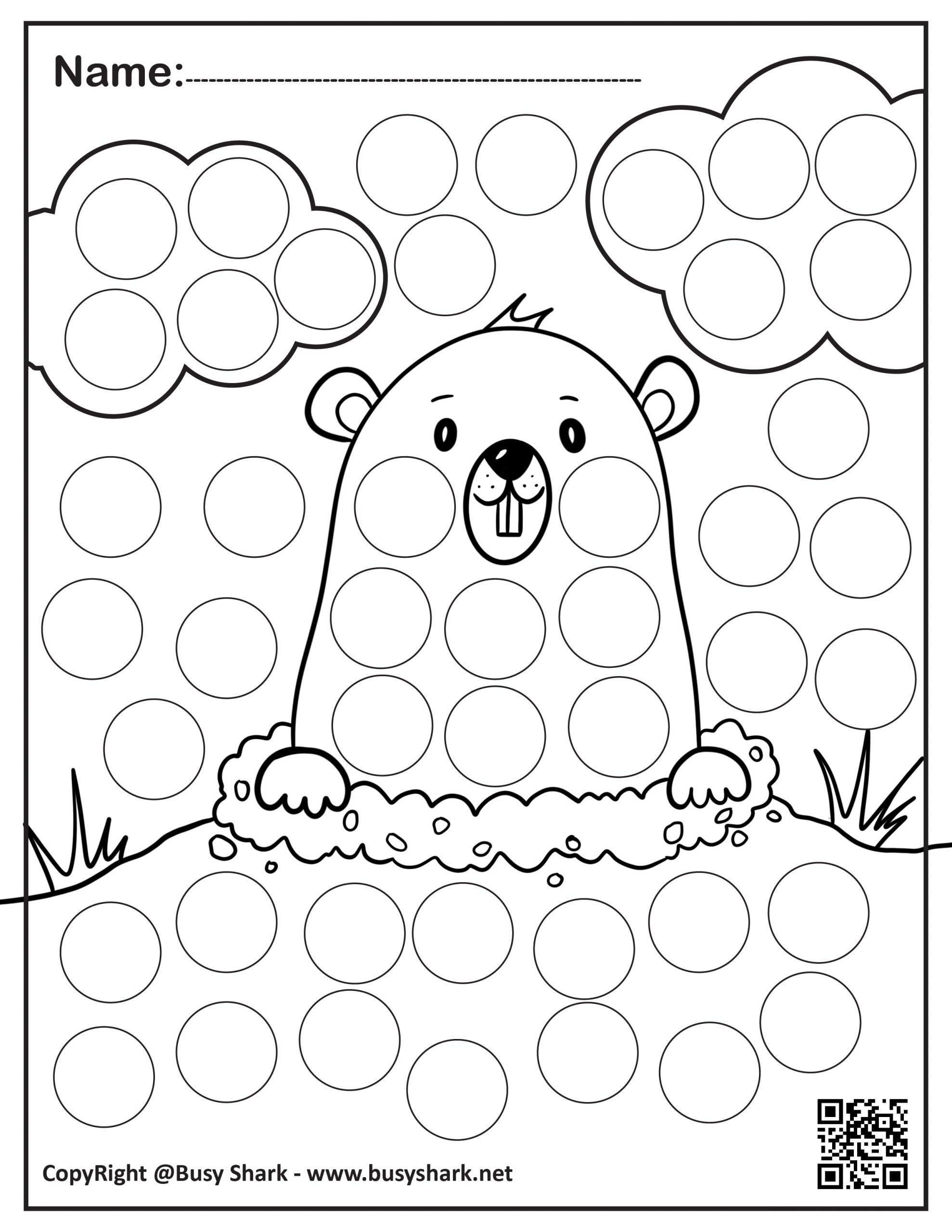 Groundhog dot markers coloring page free printable
