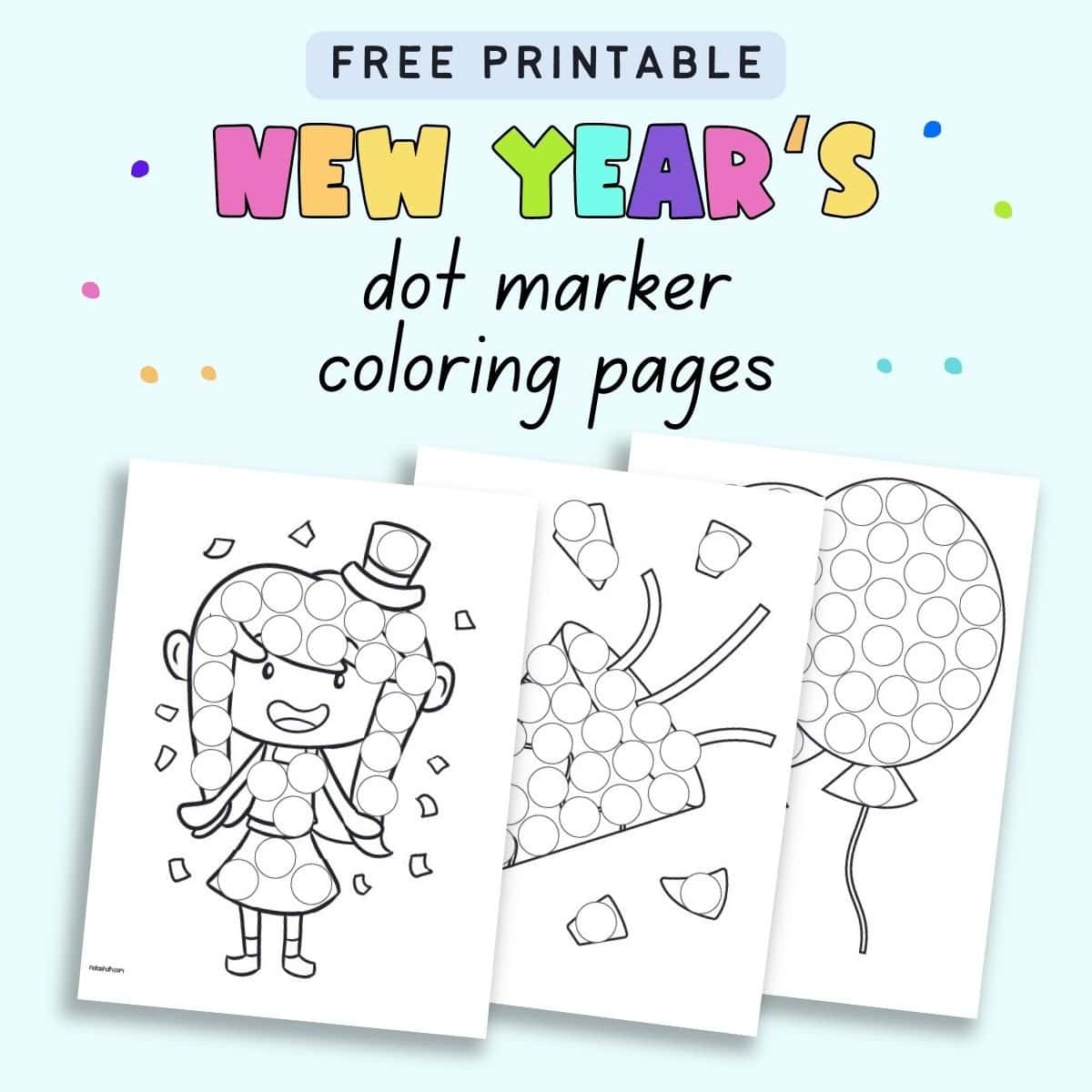 Free printable new years dot marker coloring pages