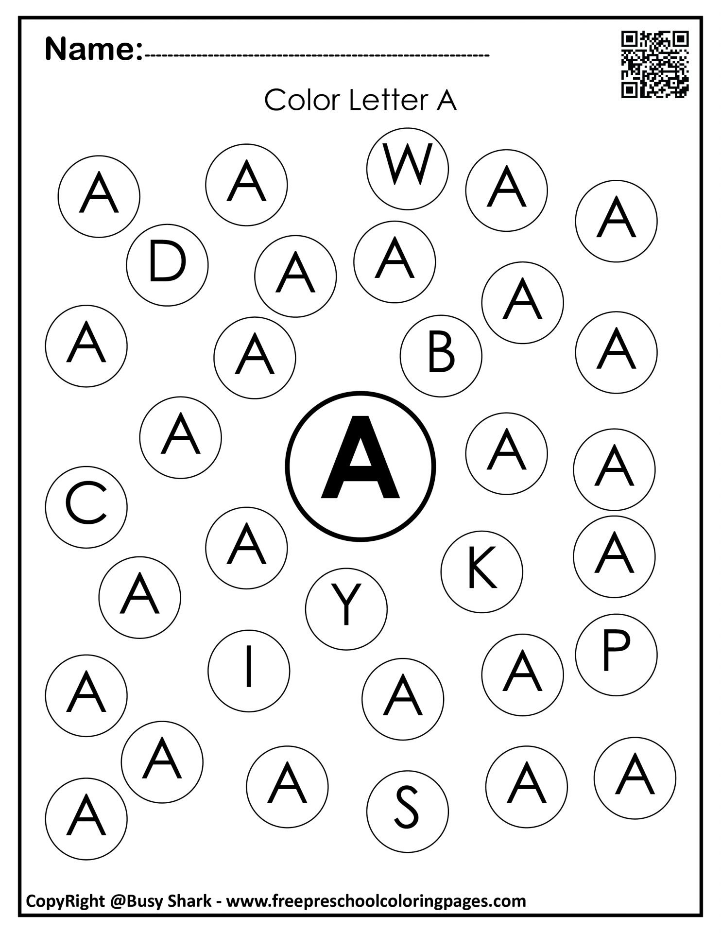 Letter a dot markers free coloring pages
