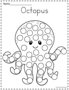 Ocean animals dot markers coloring pages by the kinder kids tpt