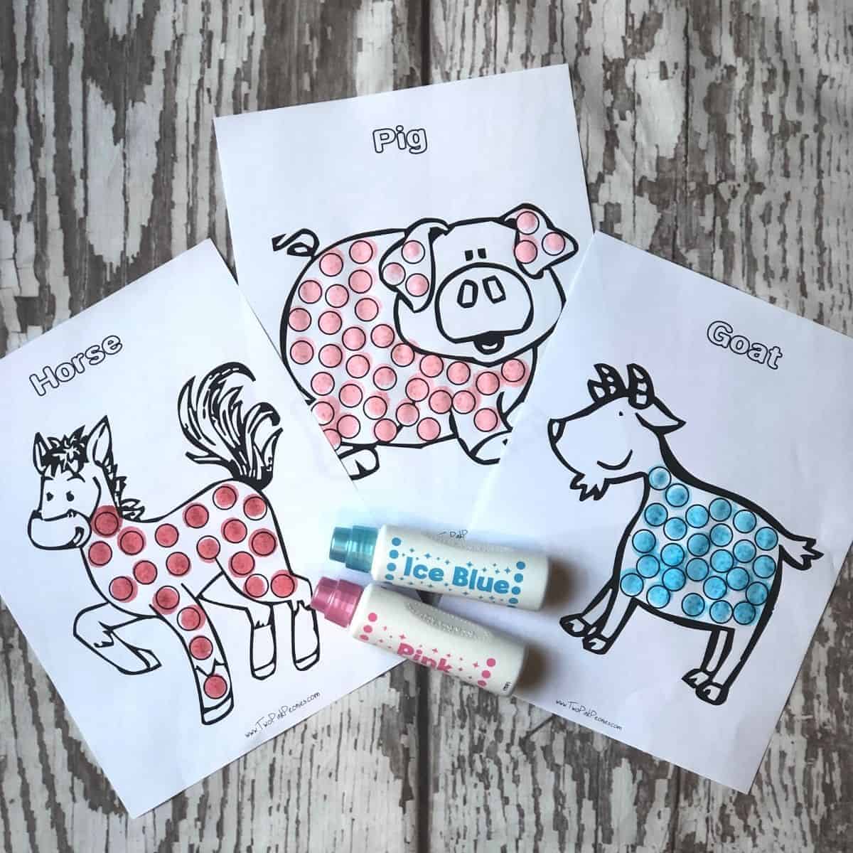 Free farm animals dot marker printable instant download