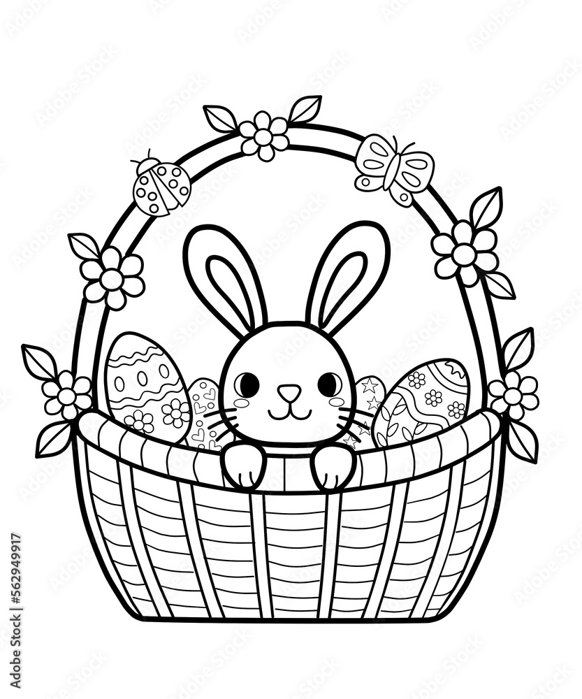 Easter bunny coloring pages for kids painting for kindergarten and elementary school children childrens coloring activity sheet cute illustration to color illustration