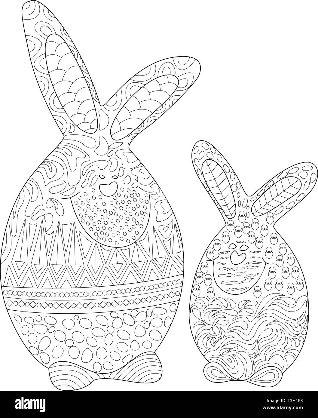 Funny easter bunny in coloring page for adults and children stock vector image art