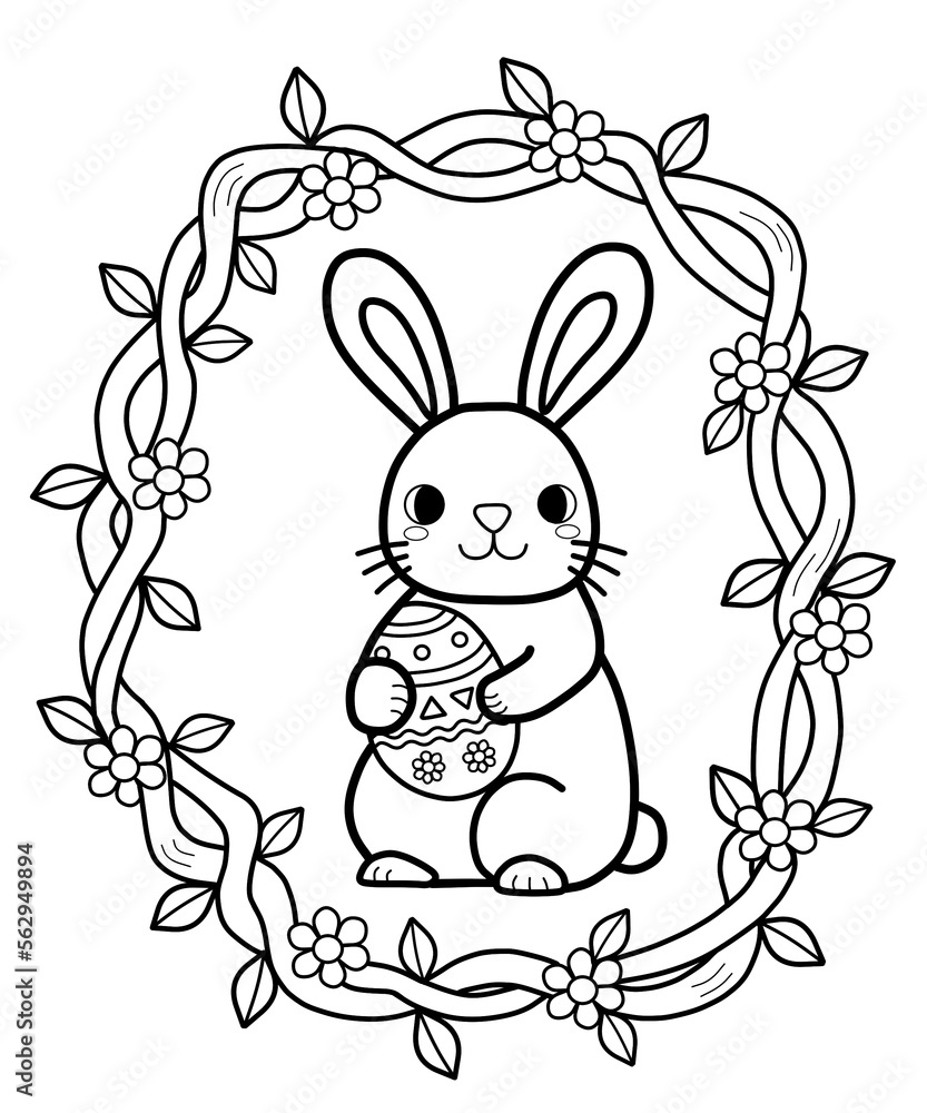 Easter bunny coloring pages for kids painting for kindergarten and elementary school children childrens coloring activity sheet cute illustration to color illustration